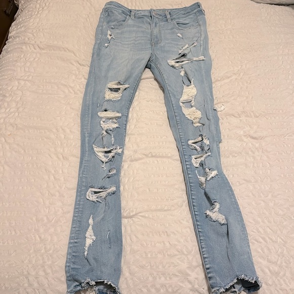 American Eagle Distressed Ripped Jeans Size 12 XLong - Picture 2 of 14